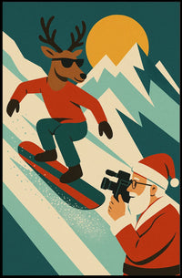 Holiday Adventure Snowboarding Reindeer Poster