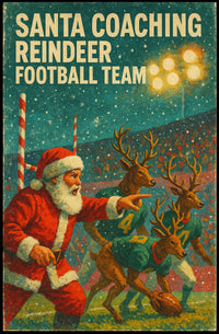 Santa Coaches Reindeer Football Team Vintage Poster