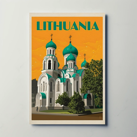 Lithuanian Landmark Vintage Travel Poster