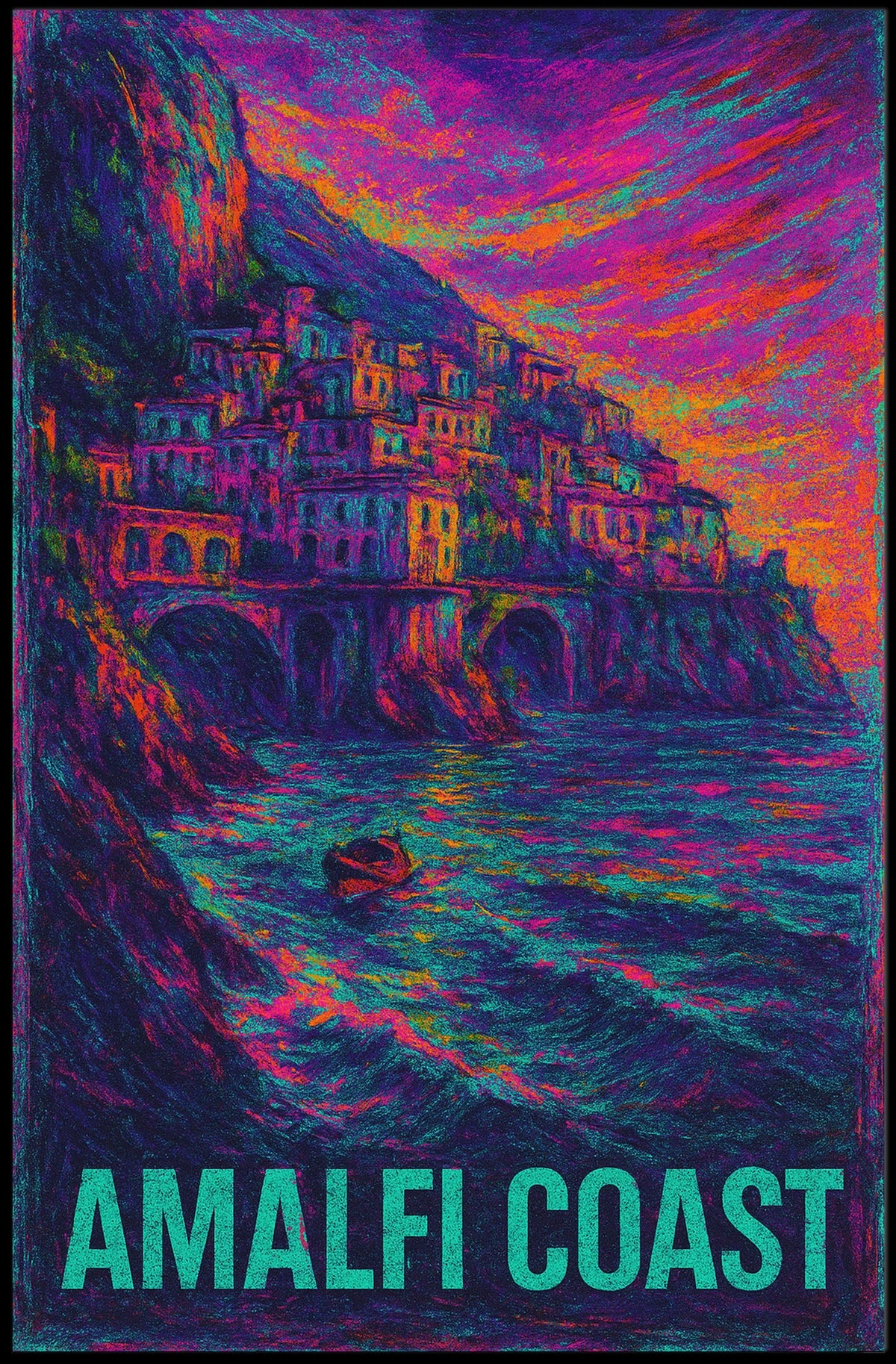 Amalfi Coast Vibrant Seascape Poster Turquoise Waters
