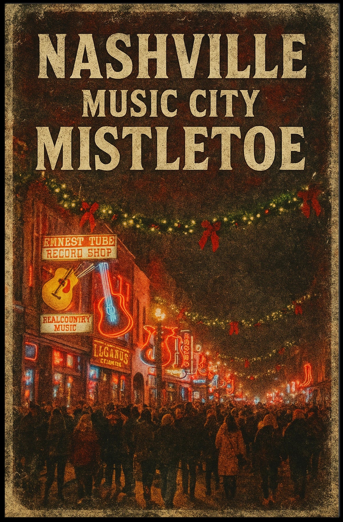 Nashville Music City Mistletoe Poster