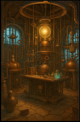 Steampunk Laboratory Exploration in Fantasy or Mythology Poster