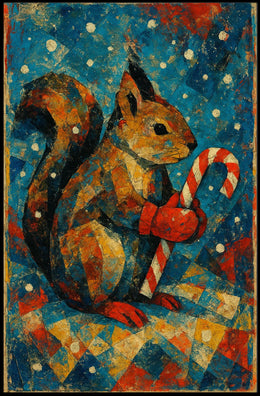 Festive Squirrel with Candy Cane Poster