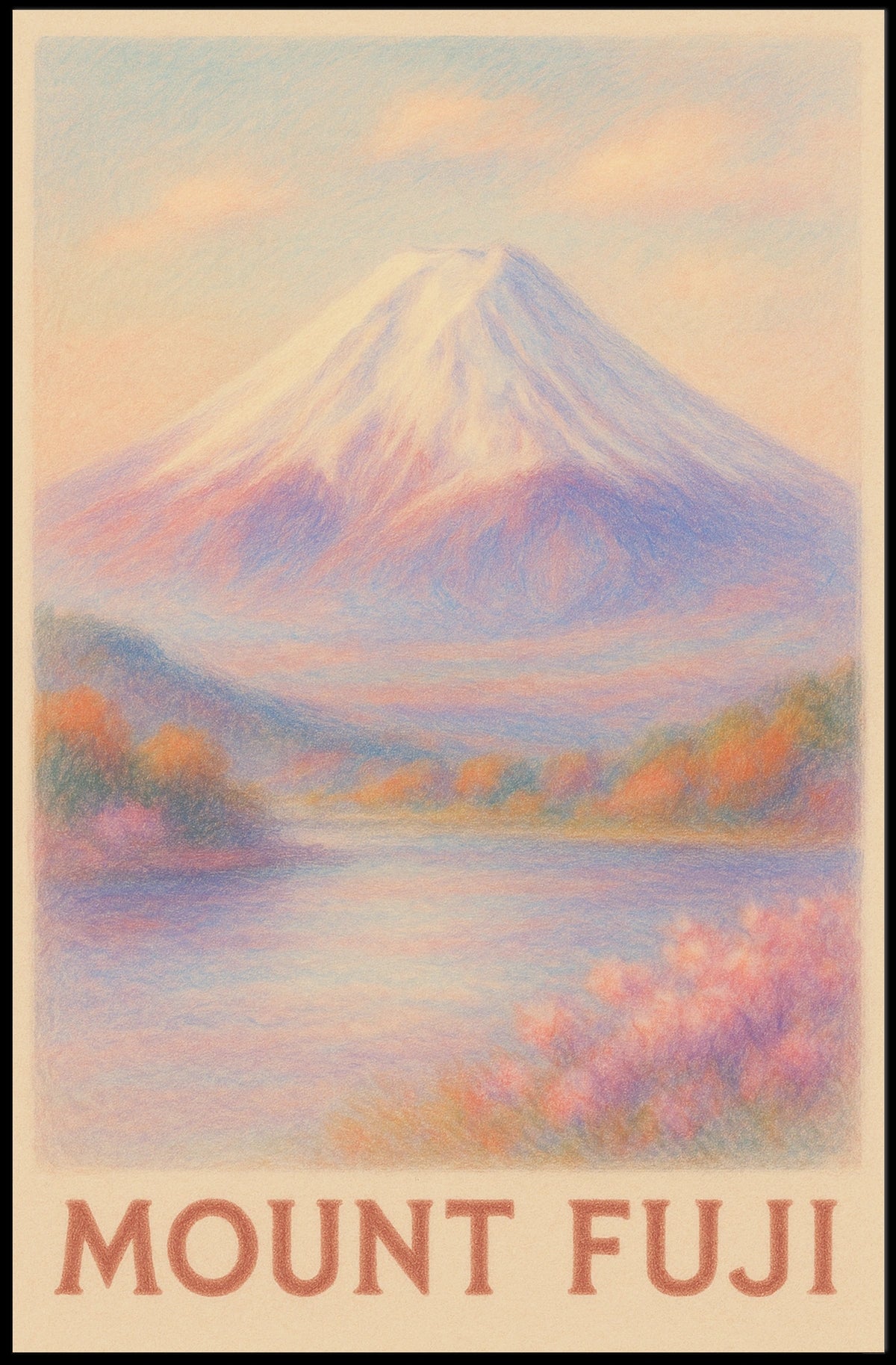 Mount Fuji Tranquil Landscape Abstract Poster