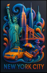 New York City Vibrant Landmarks Poster Modern Wall Art