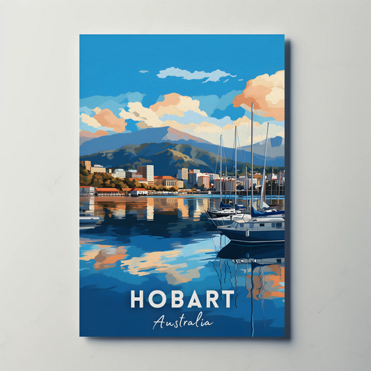 Hobart Australia Marina Mountains Reflections Harbor Travel Poster