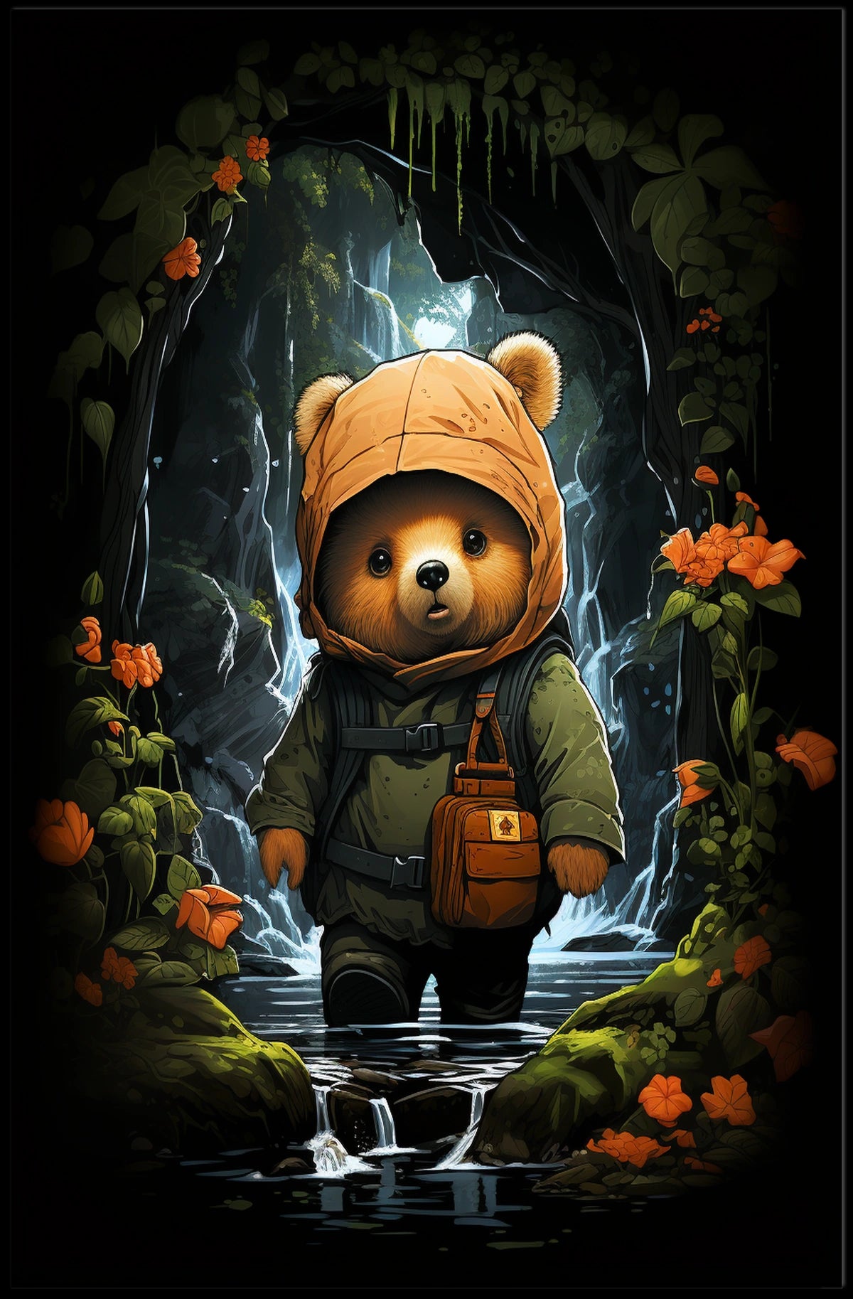 Adventurous Bear in Raincoat Fantasy or Mythology Poster