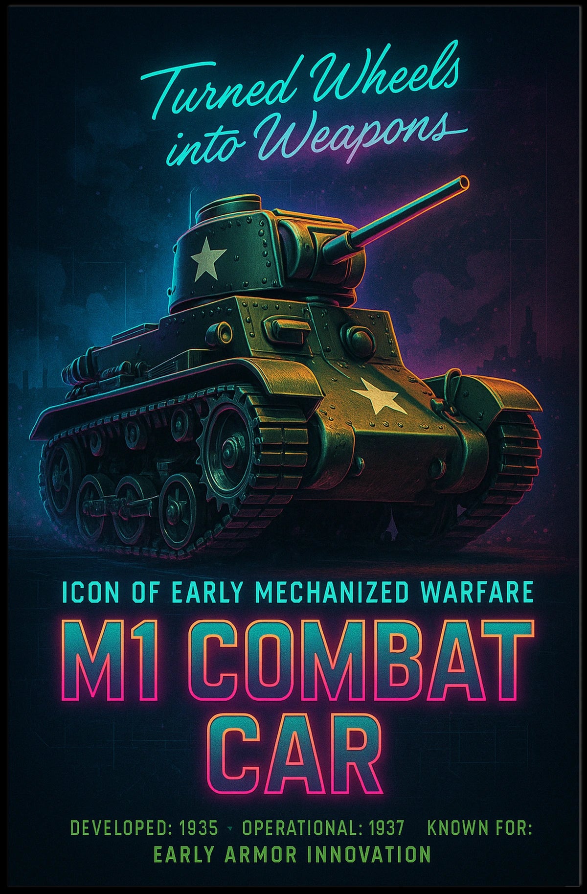 M1 Combat Car Icon Of Early Mechanized Poster