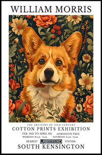 Corgi Art with Floral Elegance: Artistic Poster