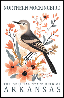 Northern Mockingbird Arkansas State Bird Art Poster