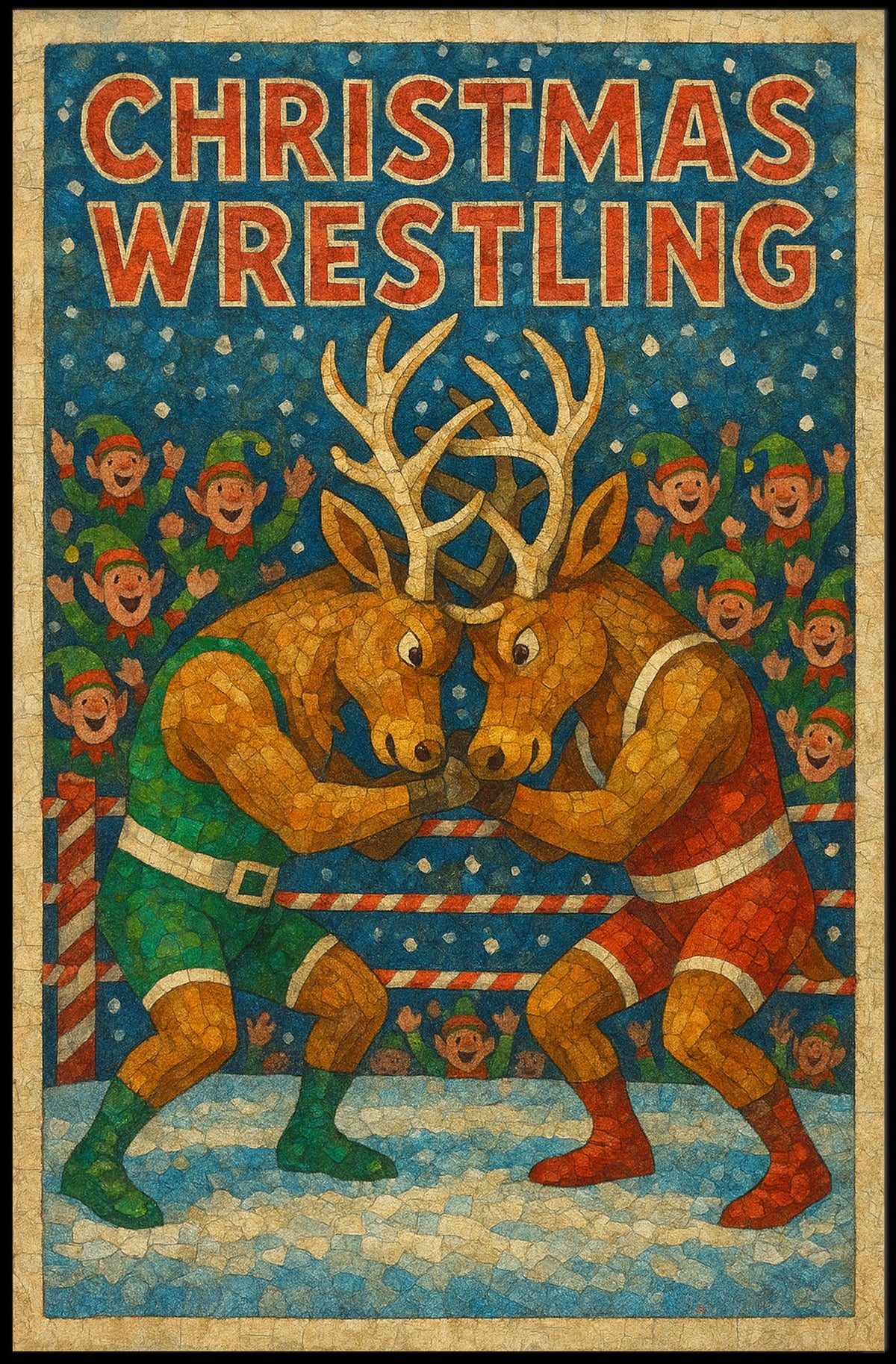 Christmas Wrestling Reindeer Festive Holiday Poster Art