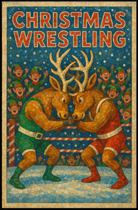 Christmas Wrestling Reindeer Festive Holiday Poster Art