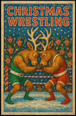 Christmas Wrestling Reindeer Festive Holiday Poster Art