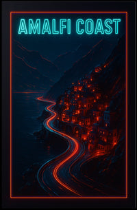 Amalfi Coast Neon Nightscape Poster