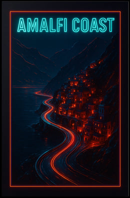 Amalfi Coast Neon Nightscape Poster