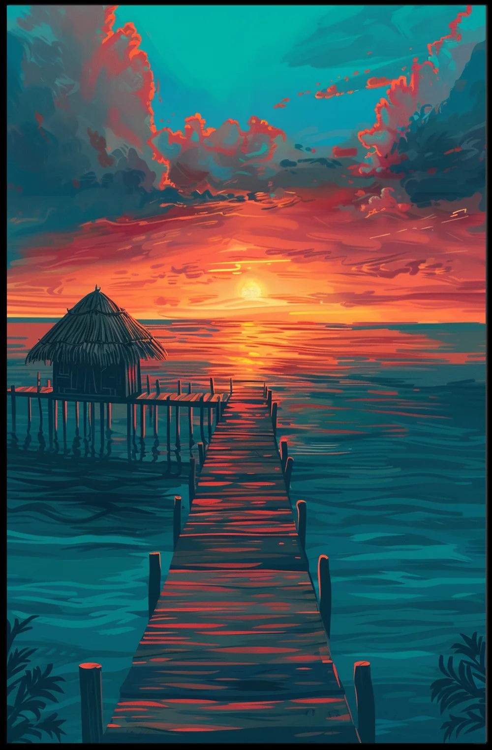 Tropical Sunset Pier: Serene Coastal Escape Poster