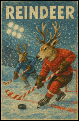 Reindeer Ice Hockey Winter Wonderland Sports Poster