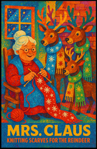 Mrs. Claus Knitting For The Reindeer Poster