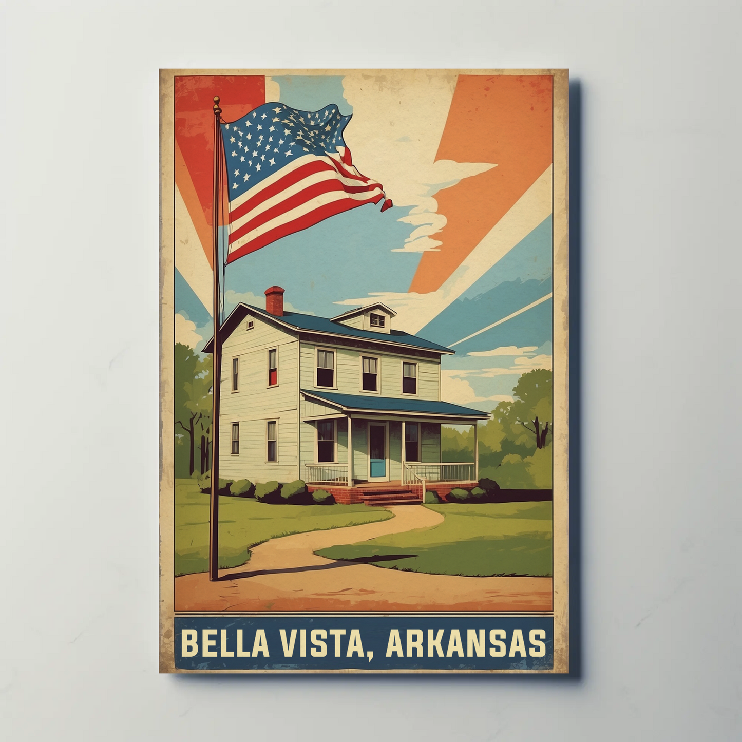 Bella Vista Arkansas Flag Home Vintage Travel Poster