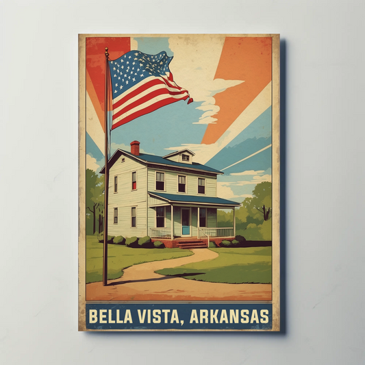 Bella Vista Arkansas Flag Home Vintage Travel Poster