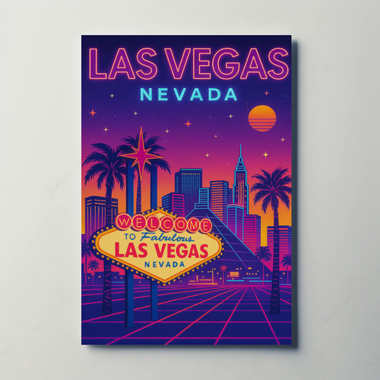 Las Vegas Nevada Neon Retro Skyline Poster