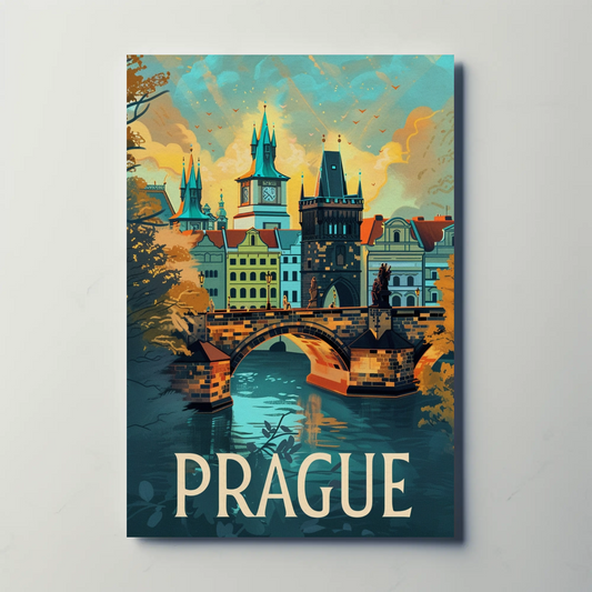 Prague Czech Republic Charles Bridge Skyline Travel Poster