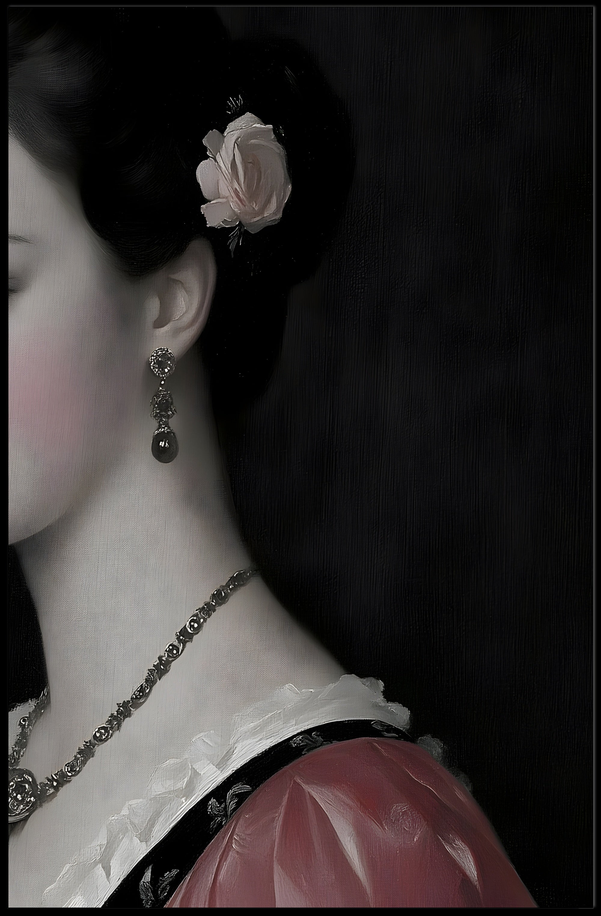 Elegant Portrait of Woman with Rose in Heritage Poster PosterGoat