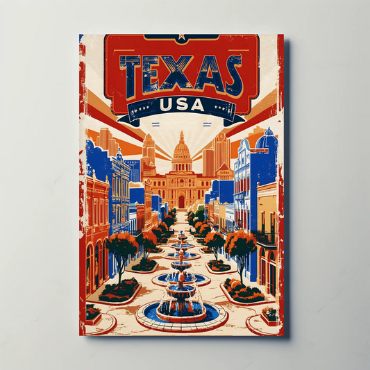 Texas USA Capitol Avenue Vintage Travel Poster