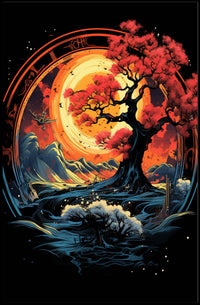 Mystical Red Tree Fantasy Landscape Art Poster