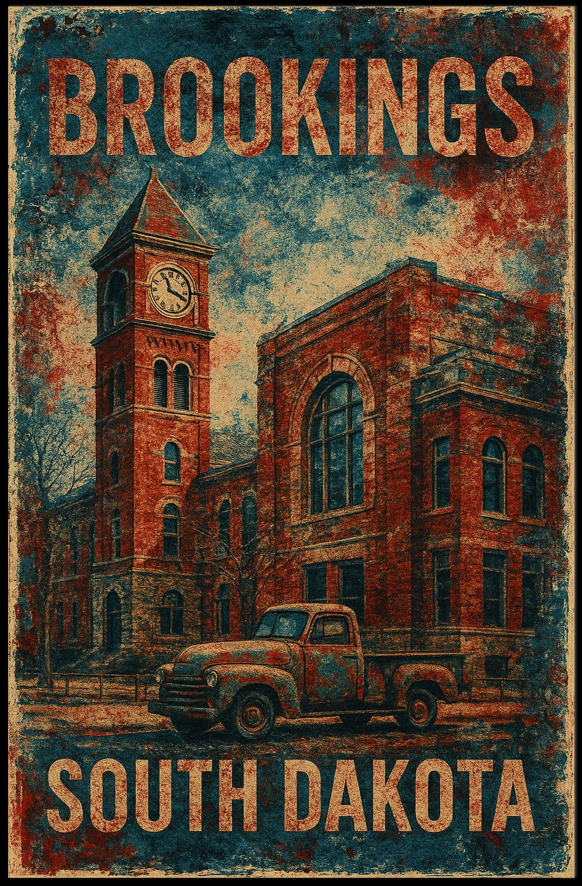 Brookings South Dakota Vintage Charm Cityscape Travel Decor Prairie Vibes Poster