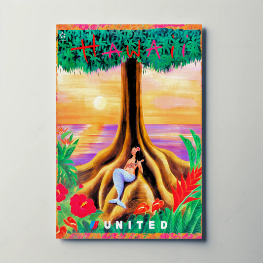 Hawaii Mermaid Tree Sunset United Travel Poster