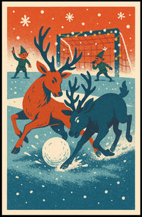 Whimsical Reindeer Winter Sports Vintage Poster Art