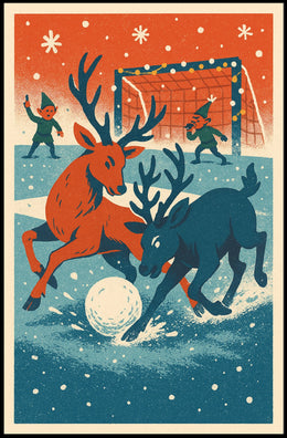 Whimsical Reindeer Winter Sports Vintage Poster Art