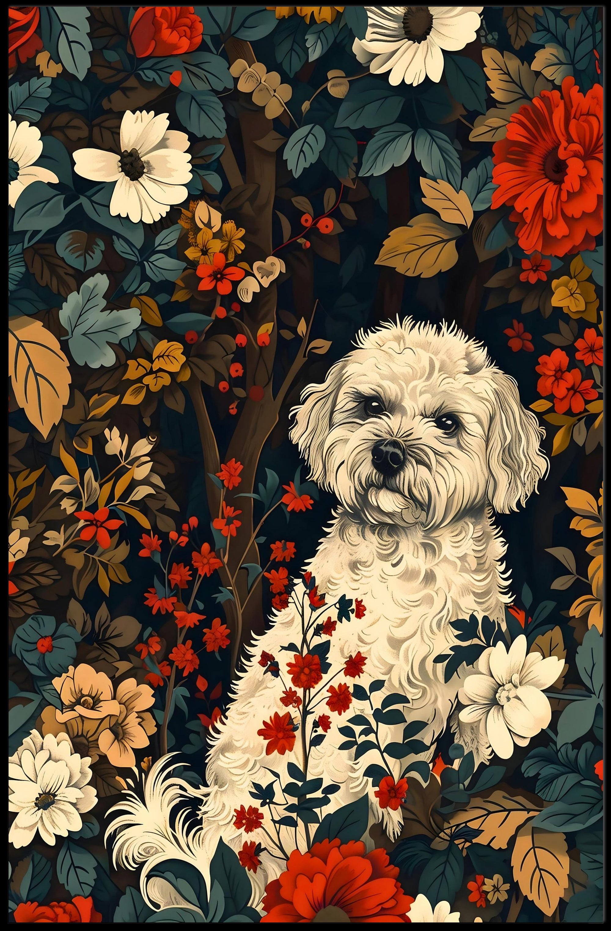 Floral Canine Portrait Wall Art Print