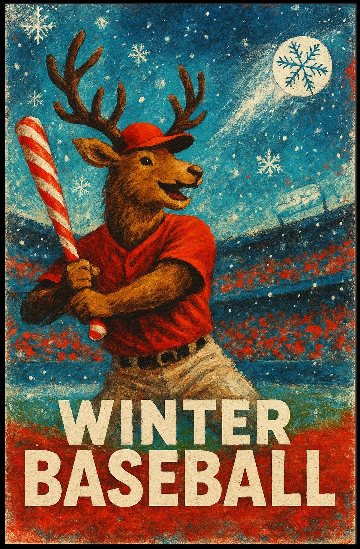 Winter Baseball Deer Poster: Festive Sports Art