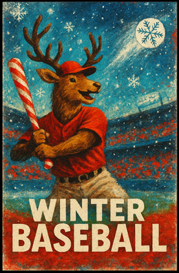 Winter Baseball Deer Poster: Festive Sports Art