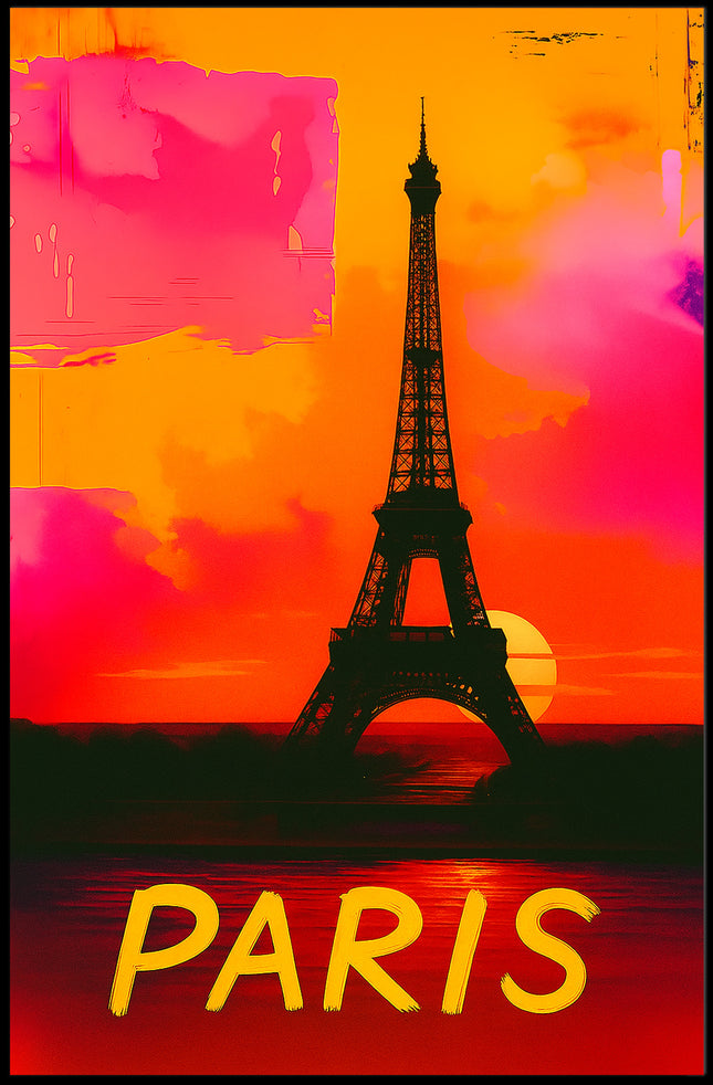 Paris Eiffel Tower Vibrant Sunset Urban or Cityscape Poster