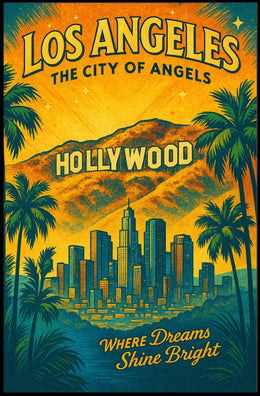 Los Angeles Vintage Hollywood Skyline Art Poster