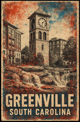 Greenville Clock Tower Vintage Heritage Cityscape Poster