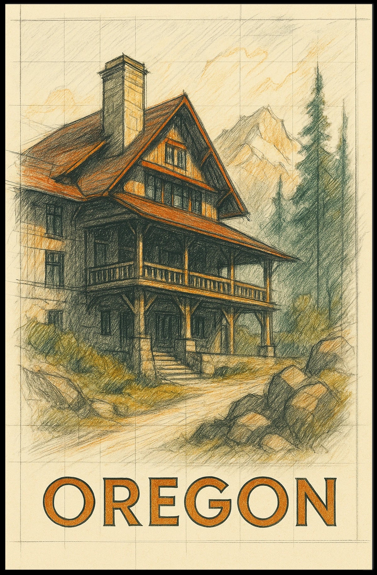 Oregon Mountain Lodge Poster