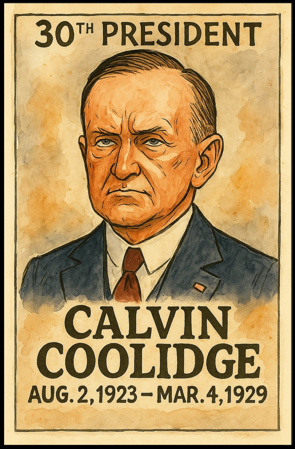 Calvin Coolidge Vintage Presidential Portrait Historical Poster