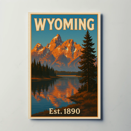 Wyoming Grand Tetons Mountain Lake Reflection Travel Poster