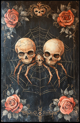 Macabre Gothic Skulls with Roses Artistic Pop Culture Poster