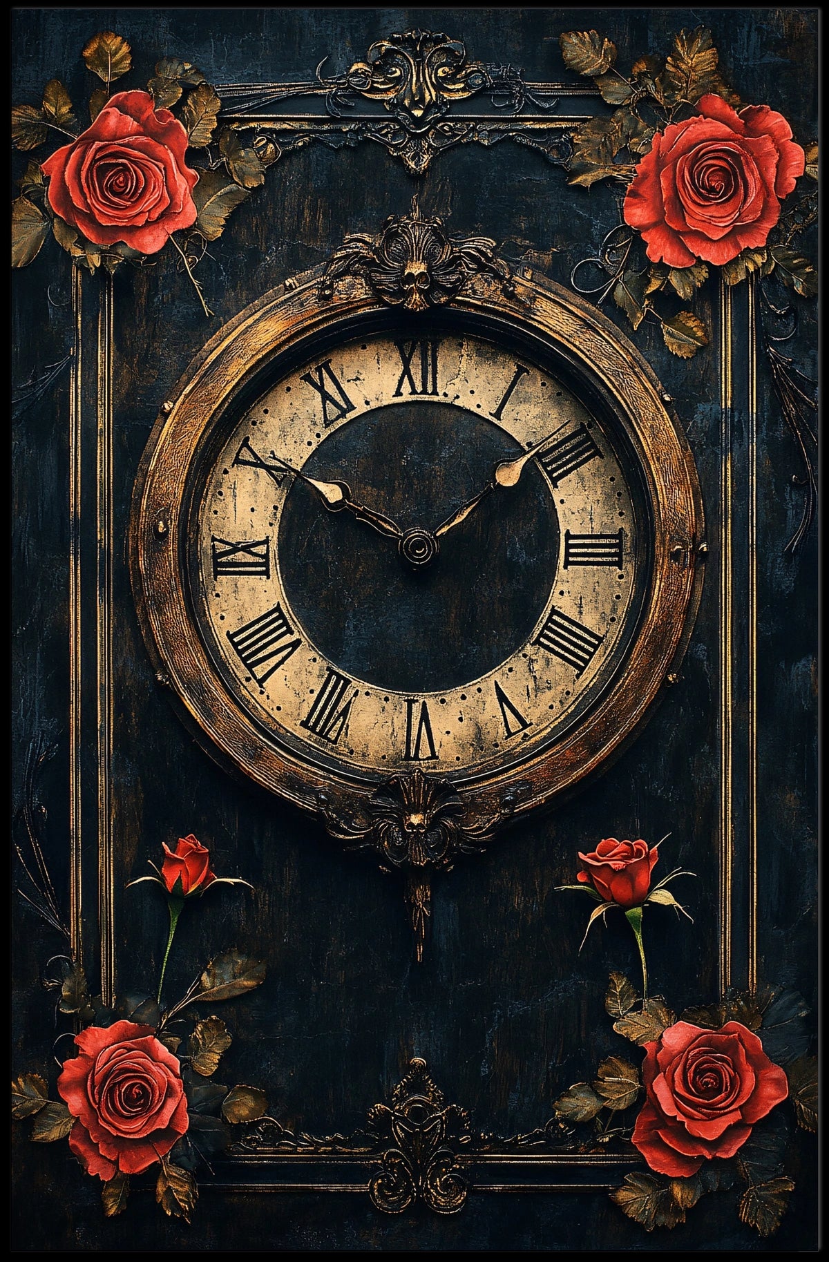 Vintage Clock with Roses Charm Historical or Presidential Poster