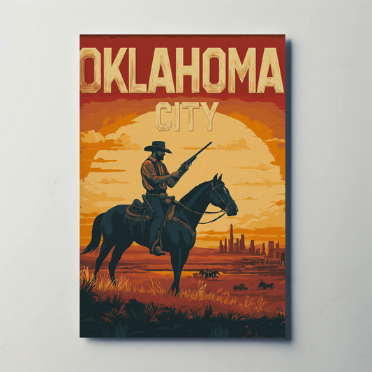 Oklahoma City Vintage Poster - Desert Cowboy Scene