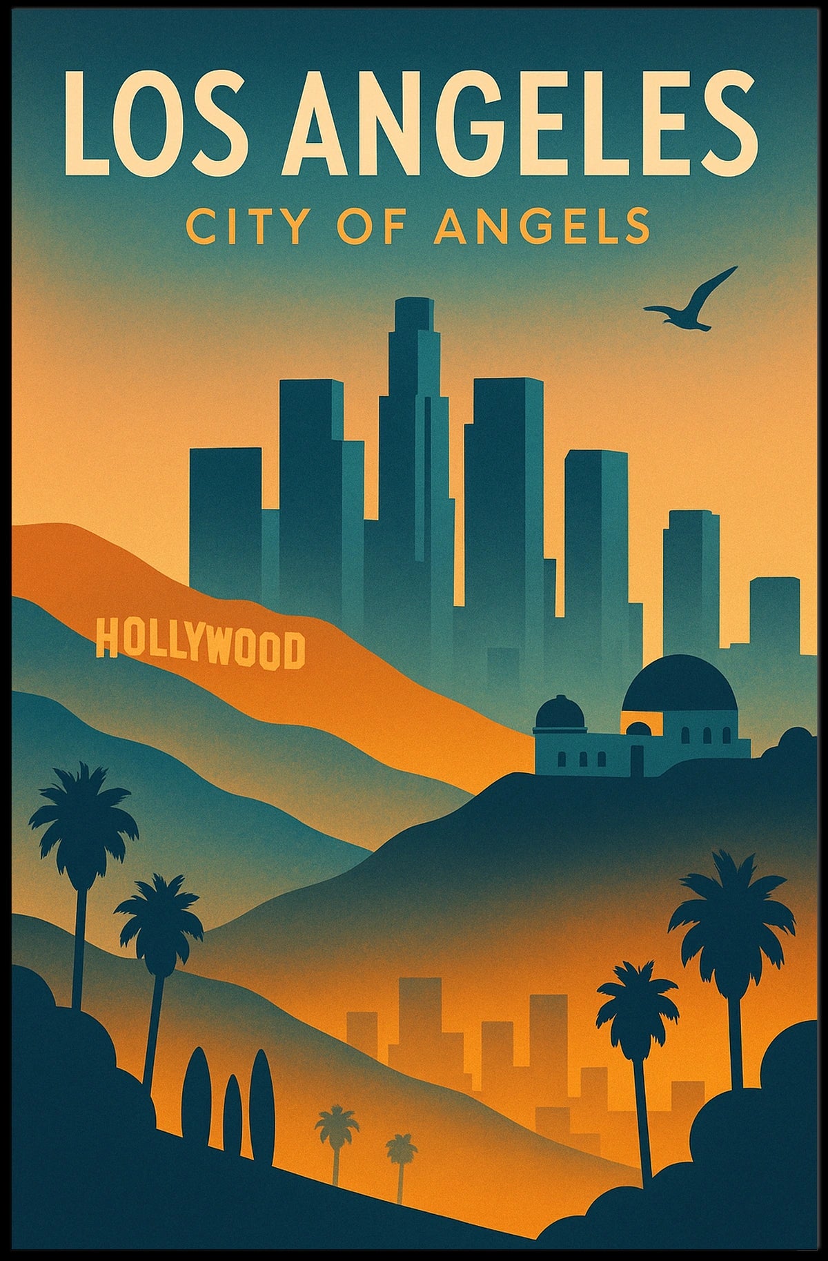 Los Angeles Retro Skyline Travel Poster Art