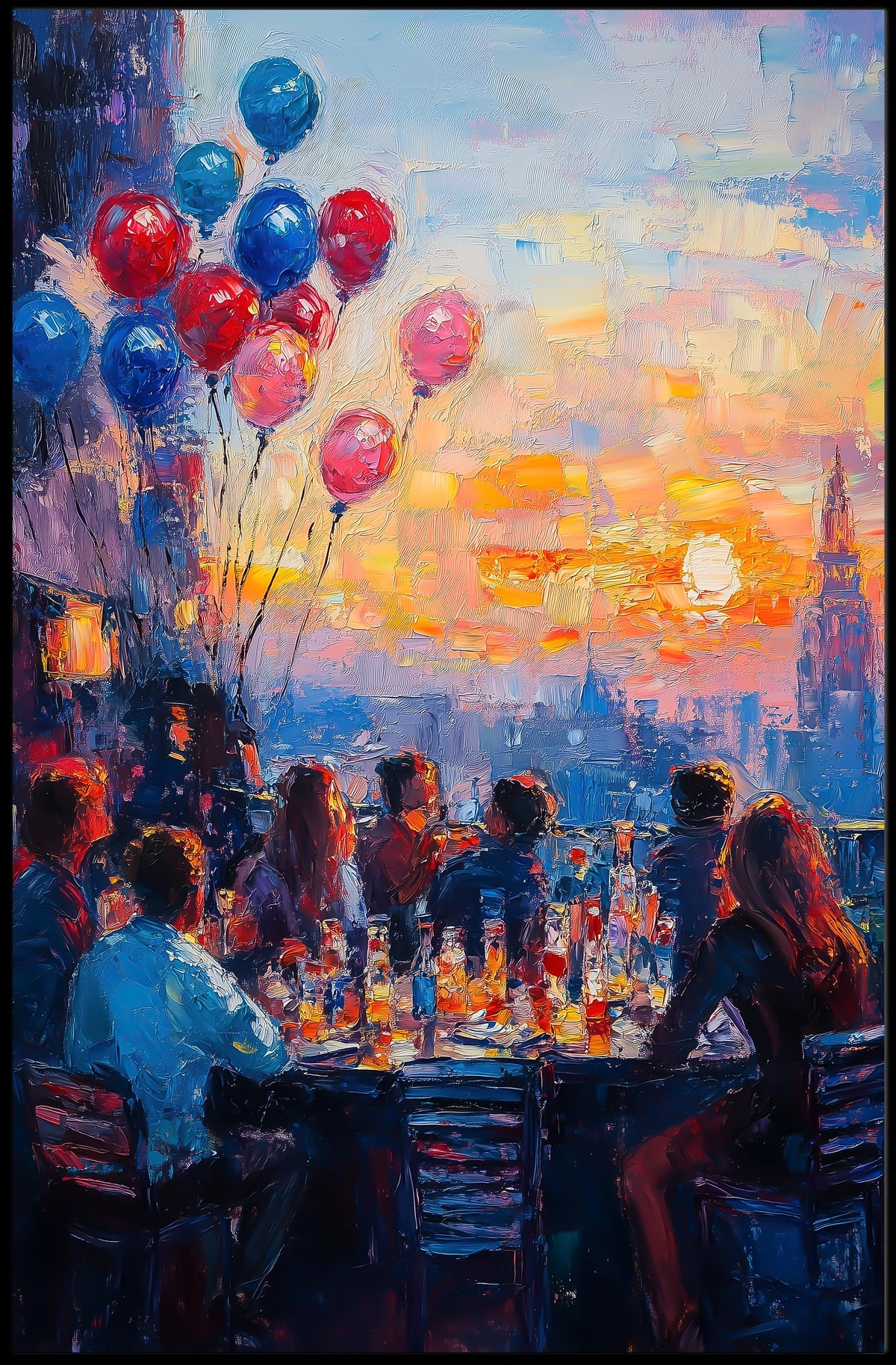 rooftop barbecue at sunset Poster