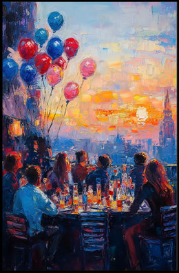 rooftop barbecue at sunset Poster