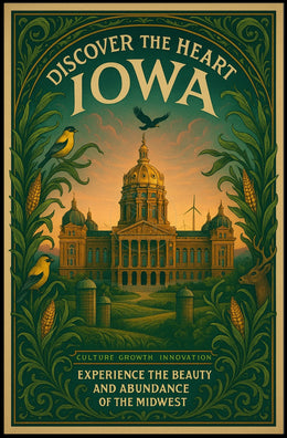 Vintage Iowa Travel Poster: Cultural and Agricultural Richness