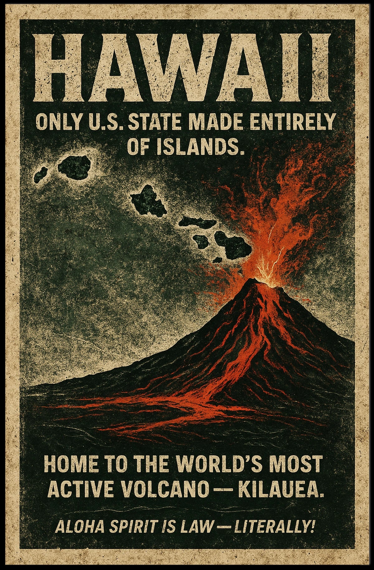 Hawaii Volcano Vintage Adventure Poster Art Print